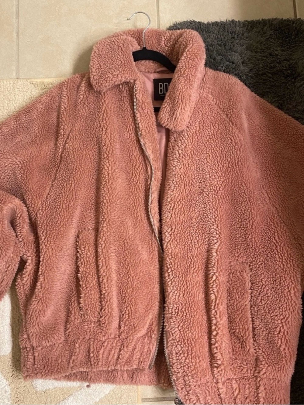 BDG Women's Dusty Rose Teddy Zip Jacket